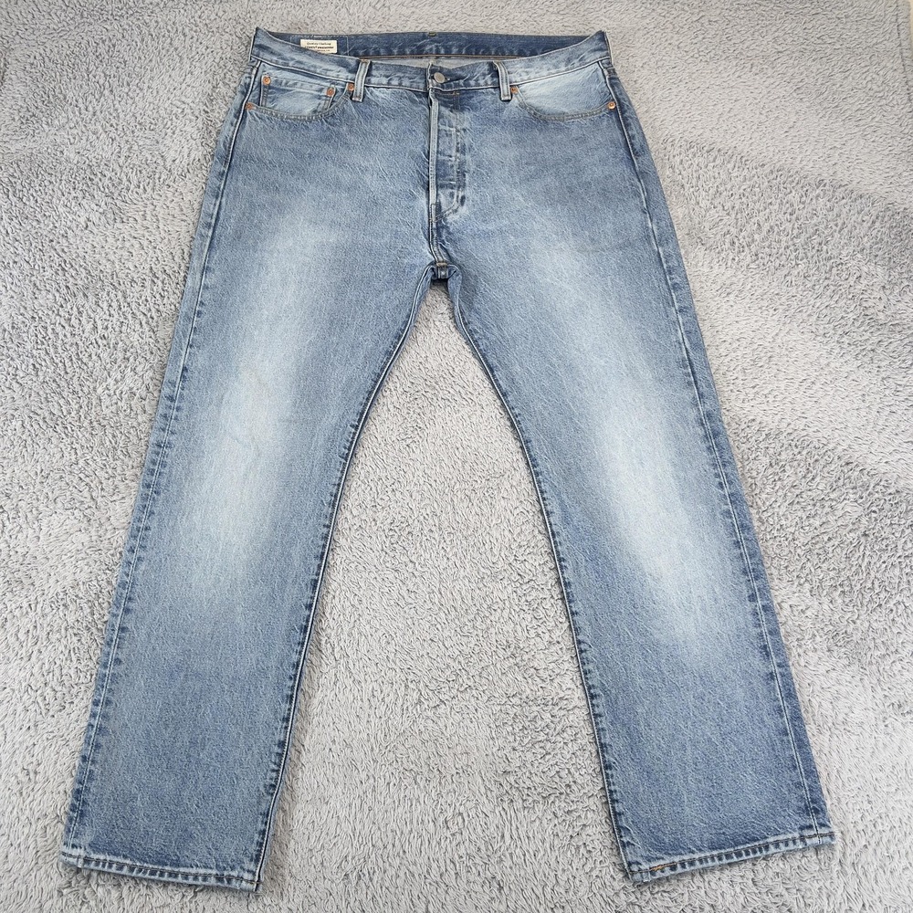 Levi's Premium 501 Jeans Mens 36x30 Blue Light Wash Straight Denim Button Fly